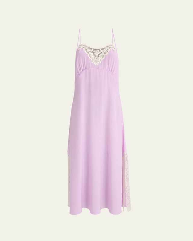 Lace-Trim Silk Midi Slip Dress